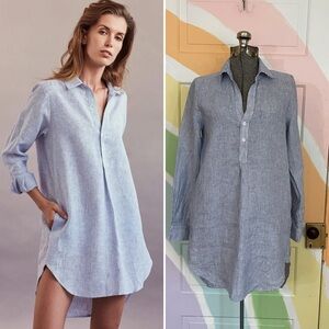 Harshman Collette Tuckernuck Stripe Tunic Shirt Dress 100% Linen Sz XS 🧡🎀